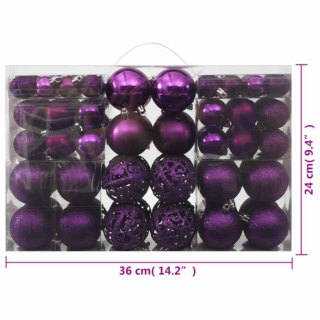 Set od 100 božićnih kuglica ljubičasti