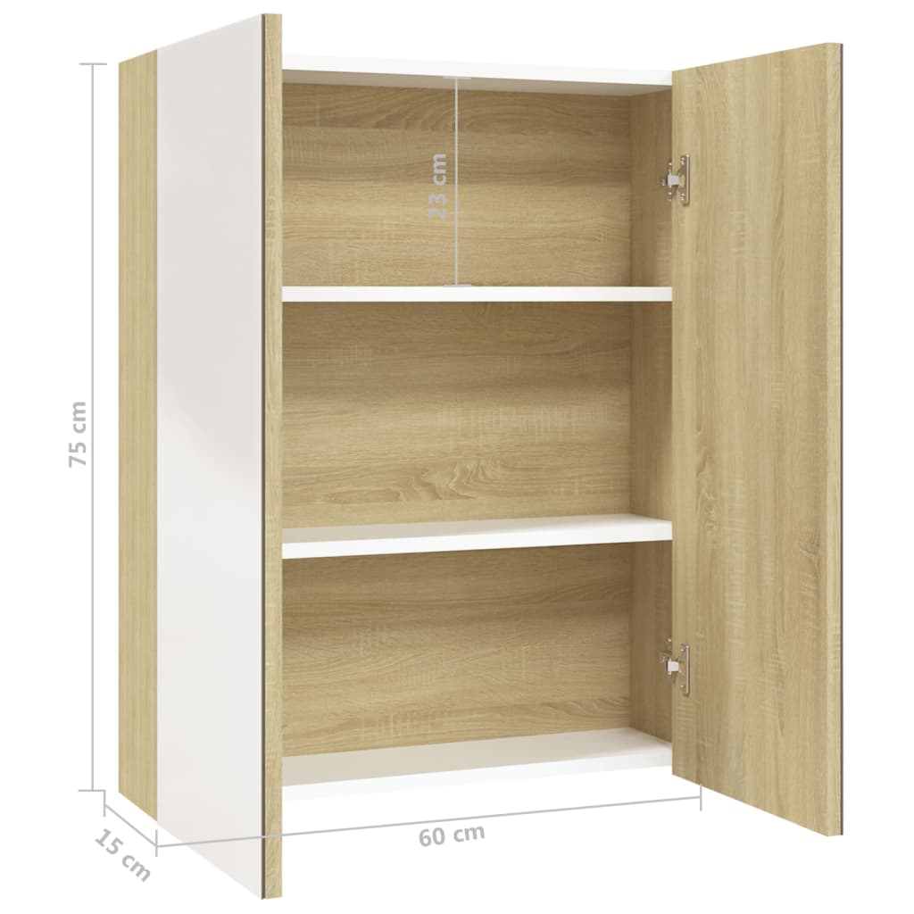 Kupaonski ormarić s ogledalom 60x15x75 cm MDF bijeli i hrast