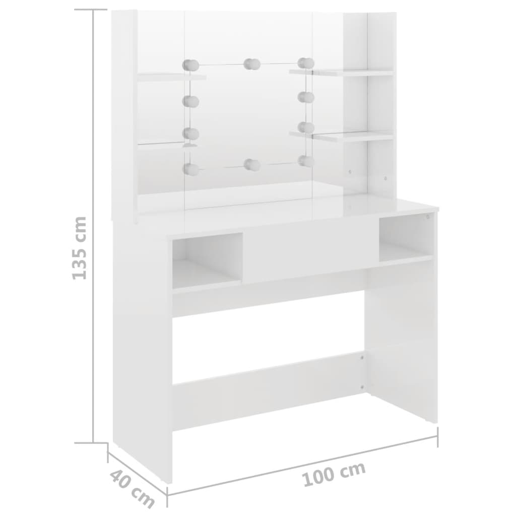 Stolić za šminkanje LED 100 x 40 x 135 cm MDF sjajni bijeli