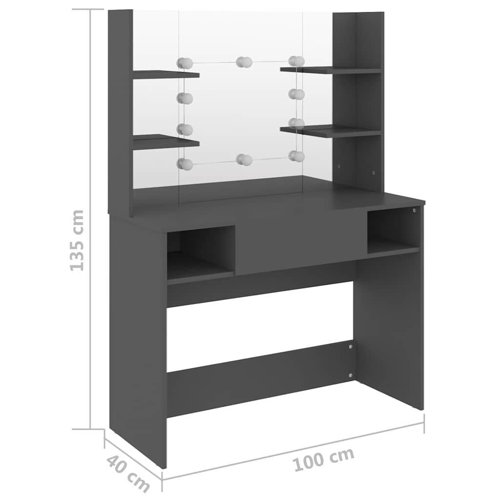 Stolić za šminkanje s LED svjetlima 100 x 40 x 135 cm MDF sivi