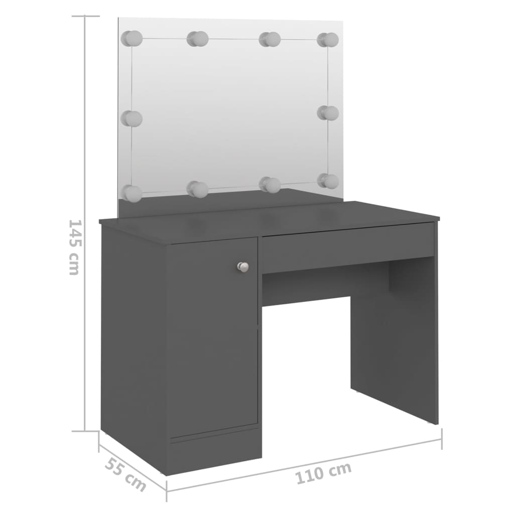 Stolić za šminkanje s LED svjetlima 110 x 55 x 145 cm MDF sivi