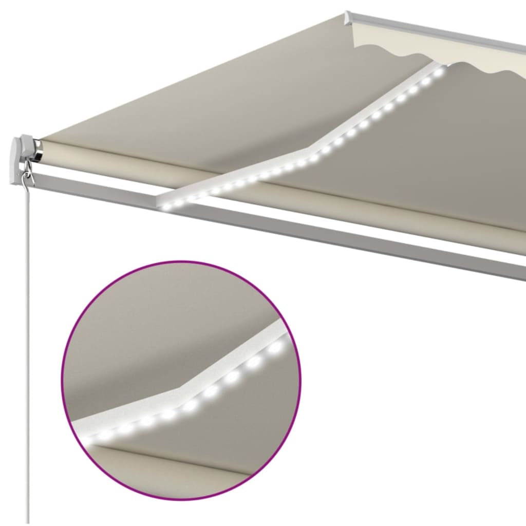 Tenda na ručno uvlačenje s LED svjetlima 500x350 cm krem