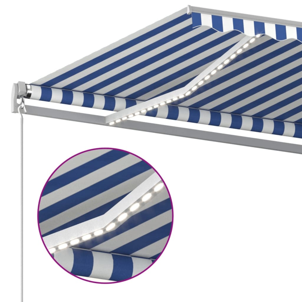 Tenda na ručno uvlačenje s LED svjetlom 600x350 cm plavo-bijela