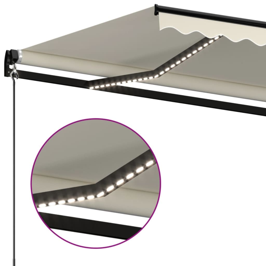 Tenda na ručno uvlačenje s LED svjetlima 450 x 350 cm krem