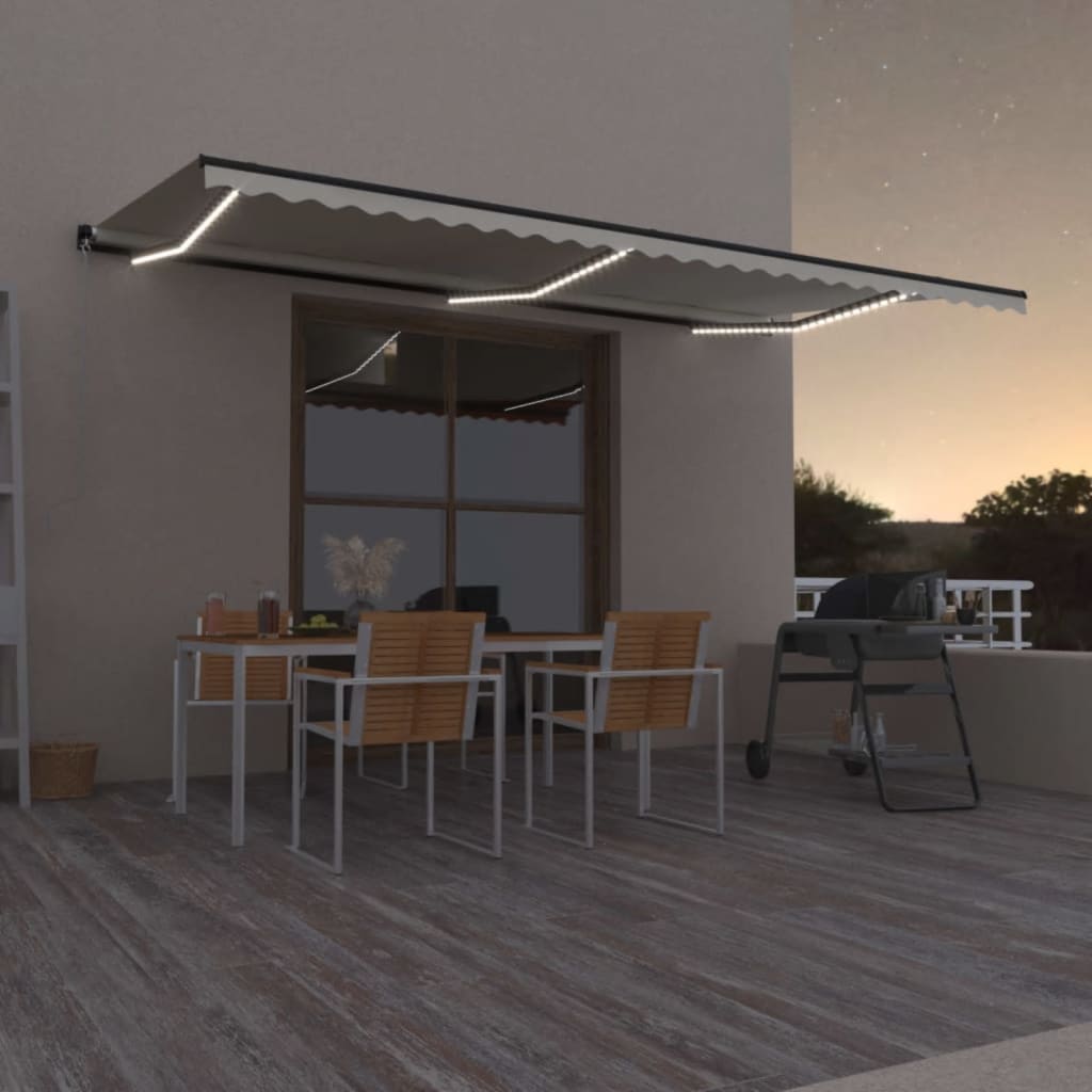 Tenda na ručno uvlačenje s LED svjetlima 600x350 cm krem