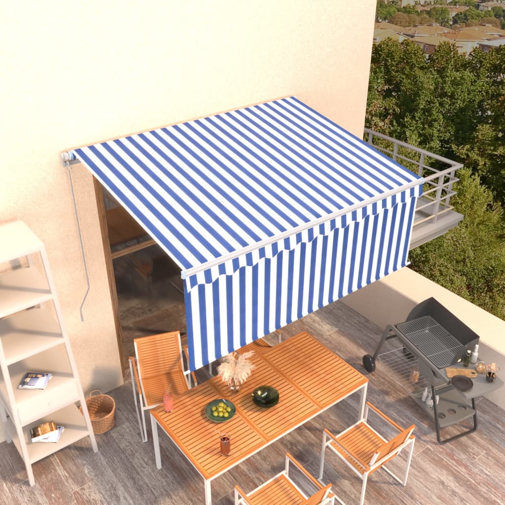 Tenda na ručno uvlačenje s roletom 3,5 x 2,5 m plavo-bijela