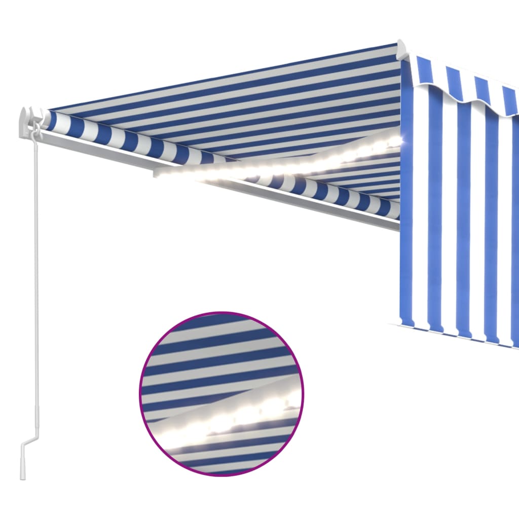 Tenda na ručno uvlačenje s roletom LED 4,5 x 3 m plavo-bijela