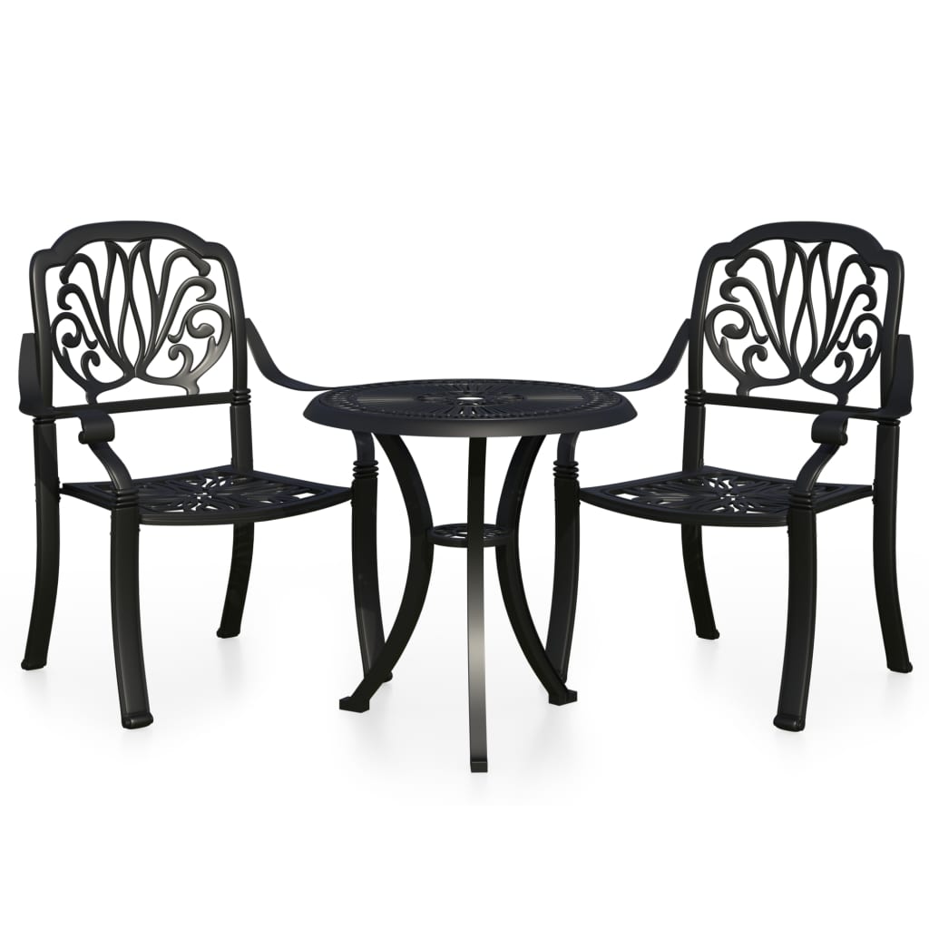 3-dijelni bistro set od lijevanog aluminija crni