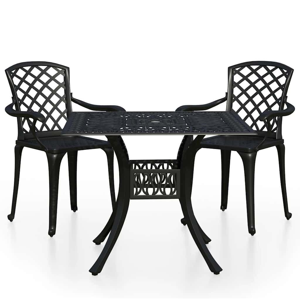 3-dijelni bistro set od lijevanog aluminija crni