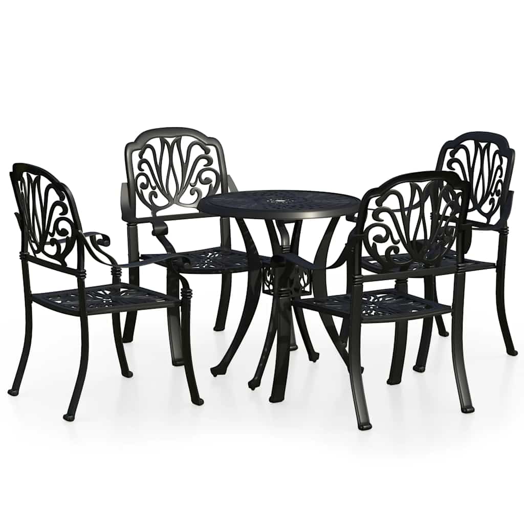 5-dijelni bistro set od lijevanog aluminija crni
