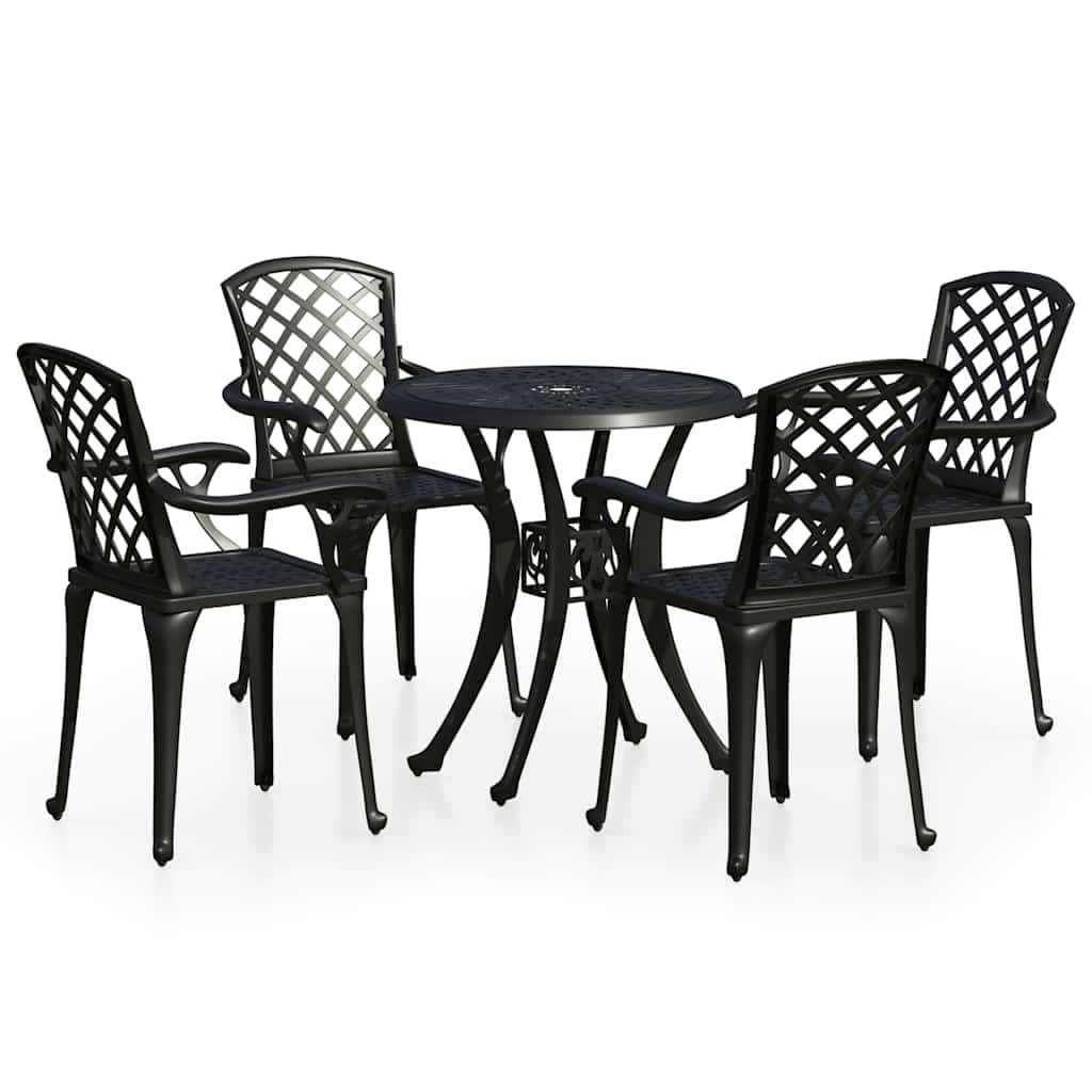5-dijelni bistro set od lijevanog aluminija crni