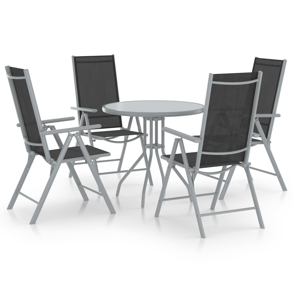 5-dijelni vrtni blagovaonski set aluminij i tekstilen srebrni