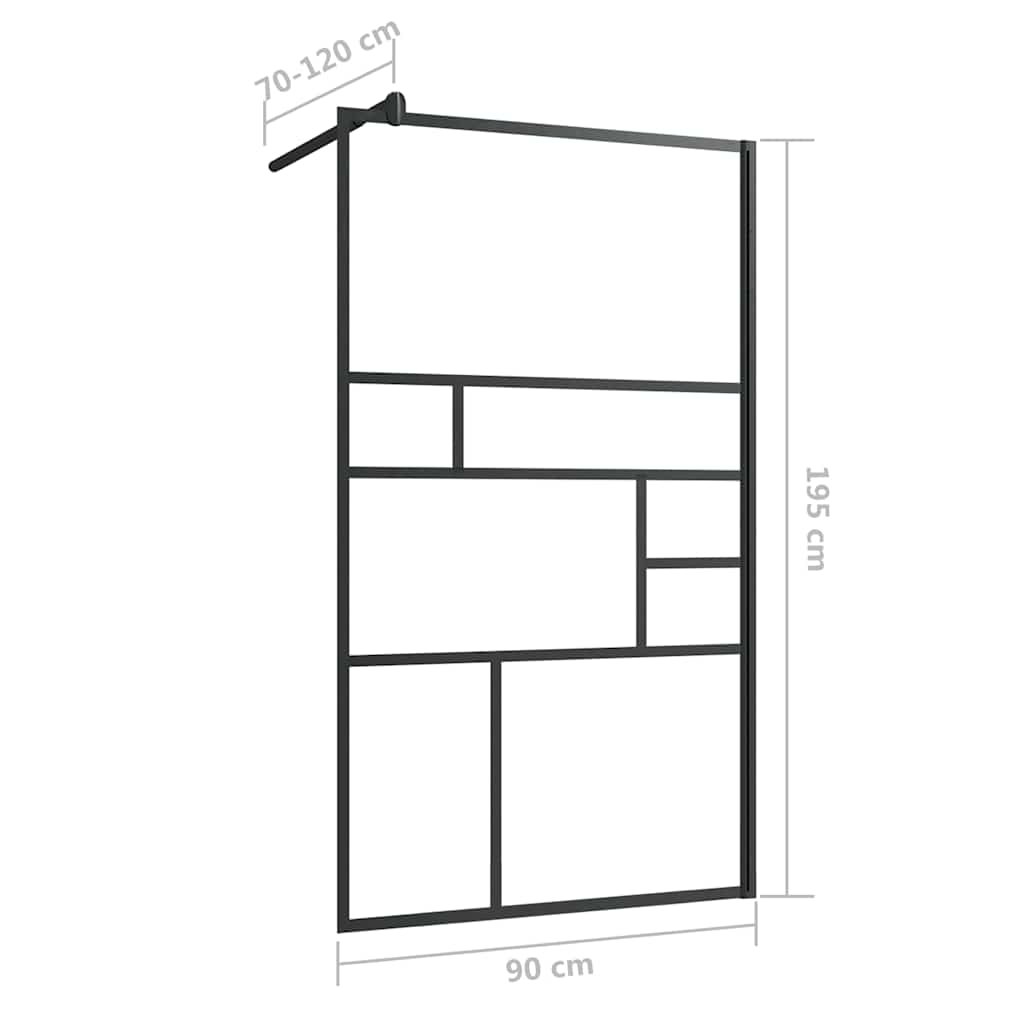 Pregrada za tuširanje s prozirnim staklom ESG 90 x 195 cm crna