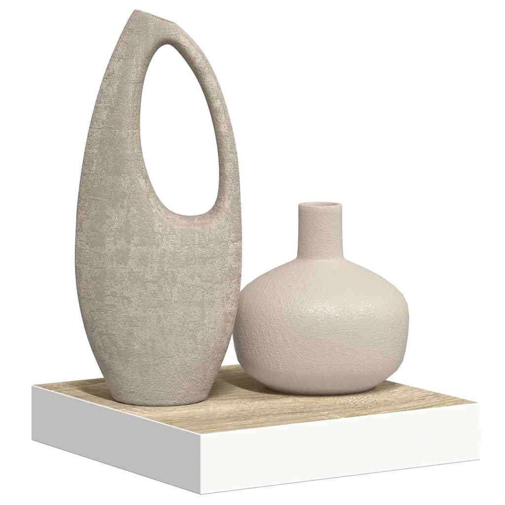 Plutajuća zidna polica boja hrasta i bijela 23x23,5x3,8 cm MDF