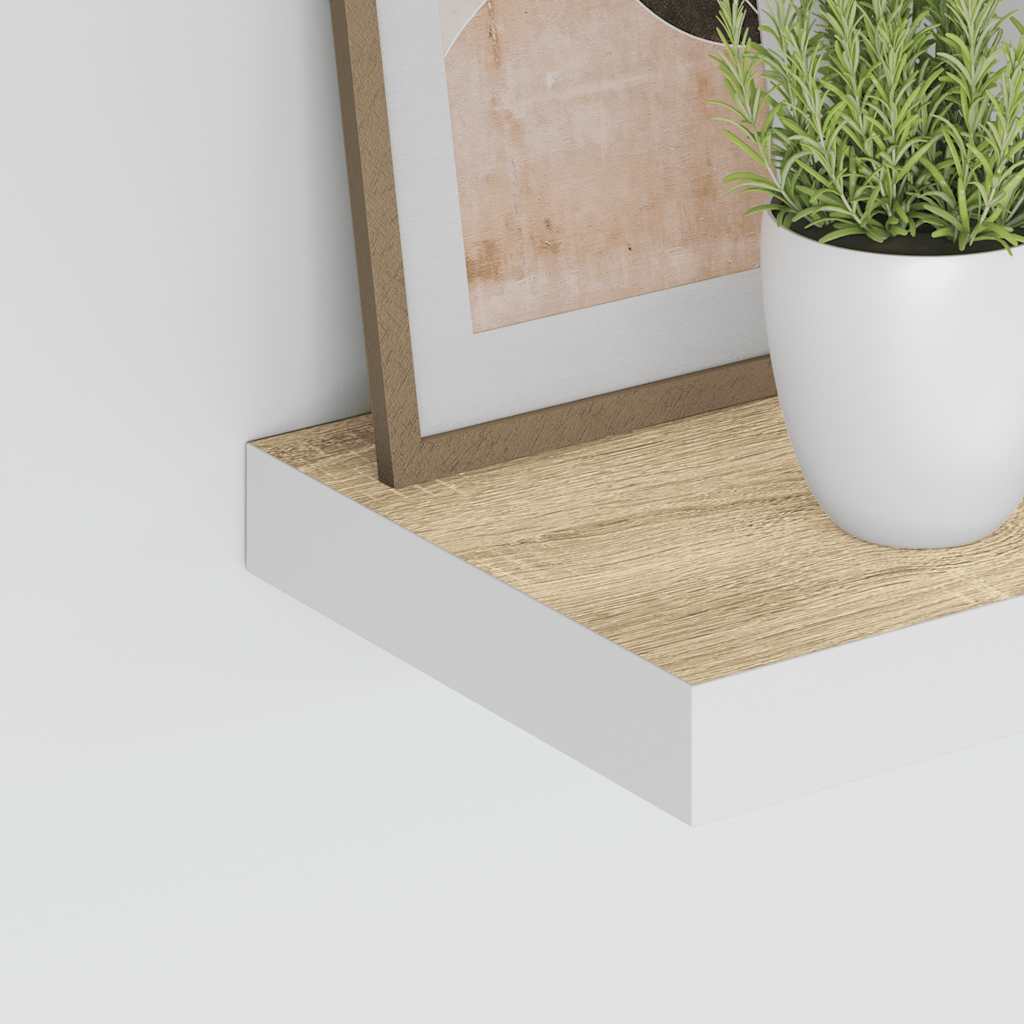 Plutajuća zidna polica boja hrasta i bijela 50x23x3,8 cm MDF