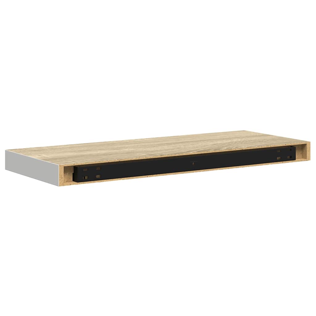 Plutajuće zidne police 2 kom hrast i bijele 60x23,5x3,8 cm MDF