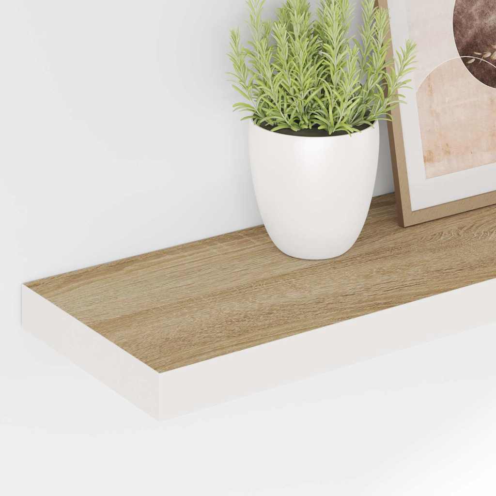 Plutajuća zidna polica boja hrasta i bijela 80x23,5x3,8 cm MDF