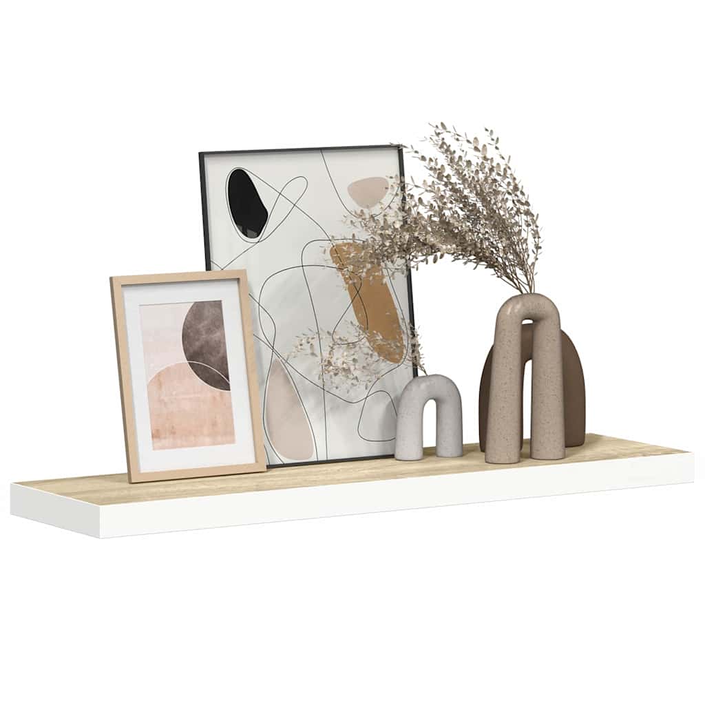 Plutajuća zidna polica boja hrasta i bijela 80x23,5x3,8 cm MDF