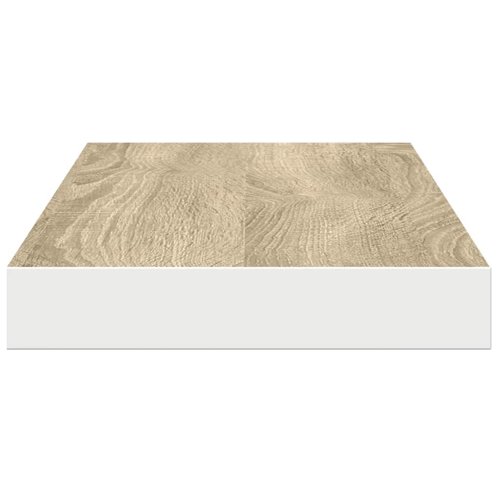 Plutajuće zidne police 2 kom hrast i bijele 80x23,5x3,8 cm MDF