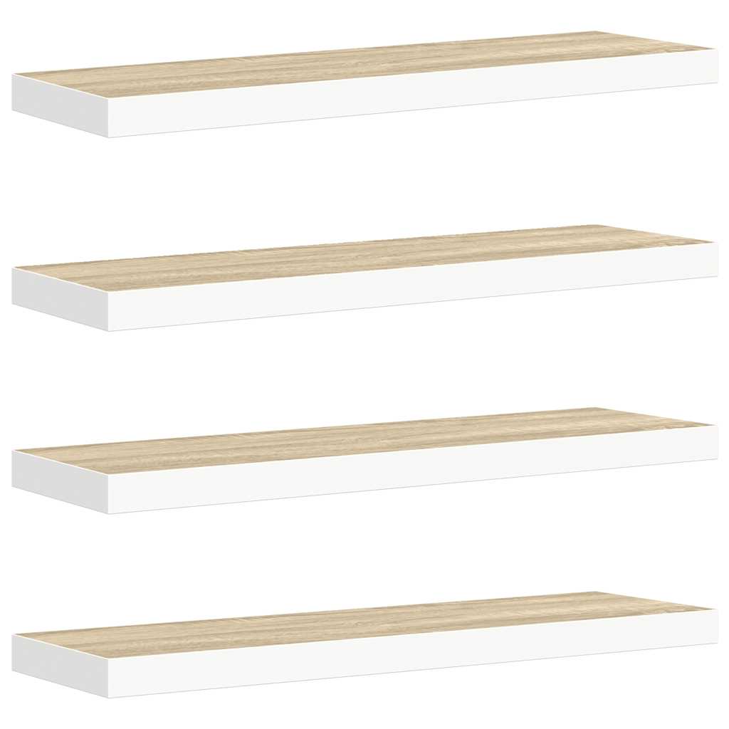 Plutajuće zidne police 4 kom hrast i bijele 90x23,5x3,8 cm MDF