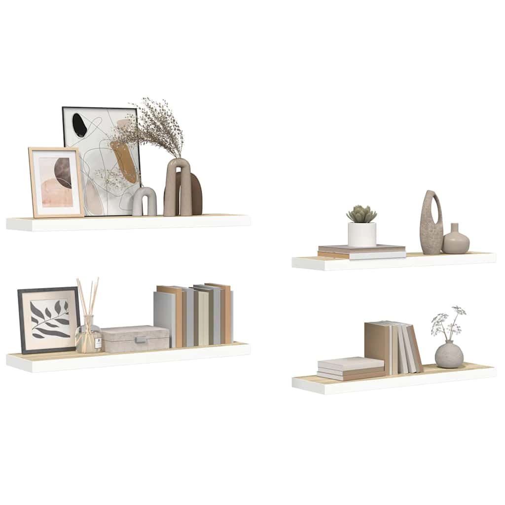 Plutajuće zidne police 4 kom hrast i bijele 90x23,5x3,8 cm MDF