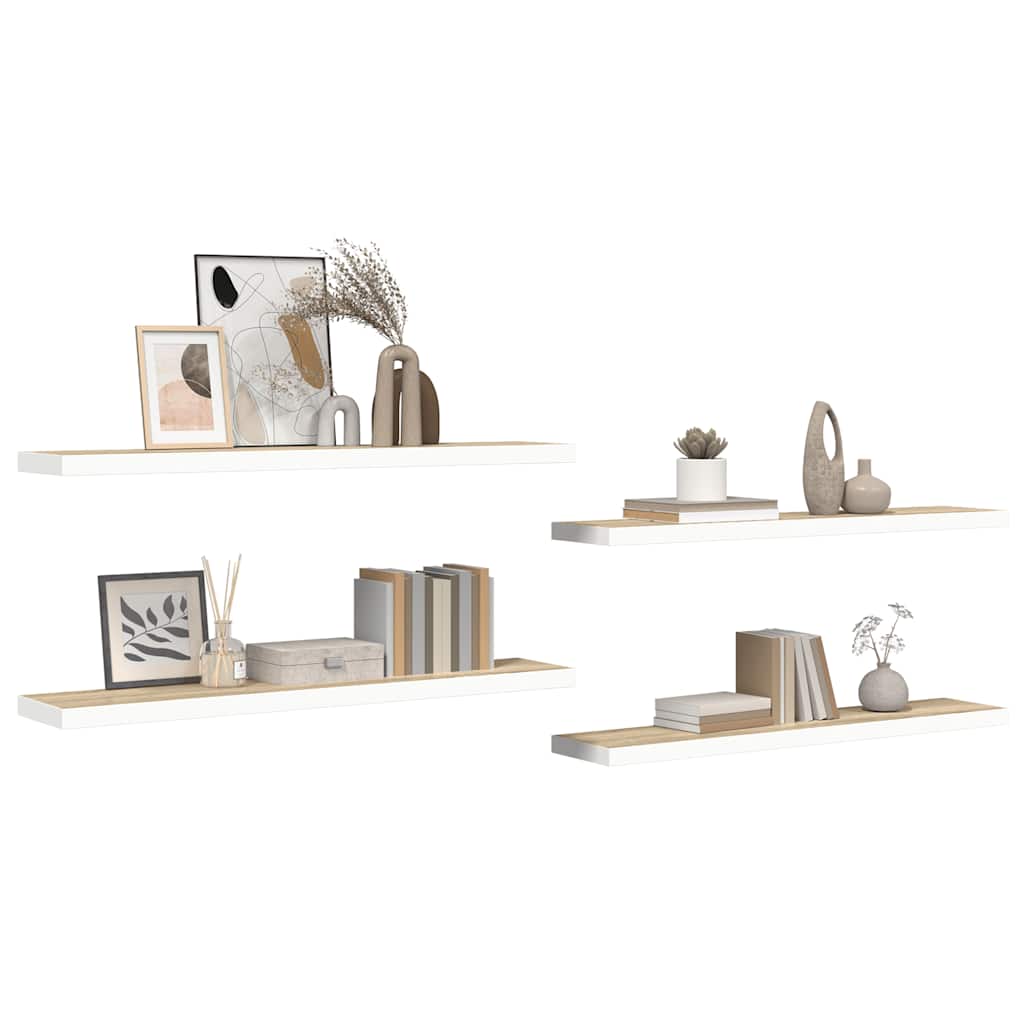 Plutajuće zidne police 4 kom hrast i bijele 120x23,5x3,8 cm MDF