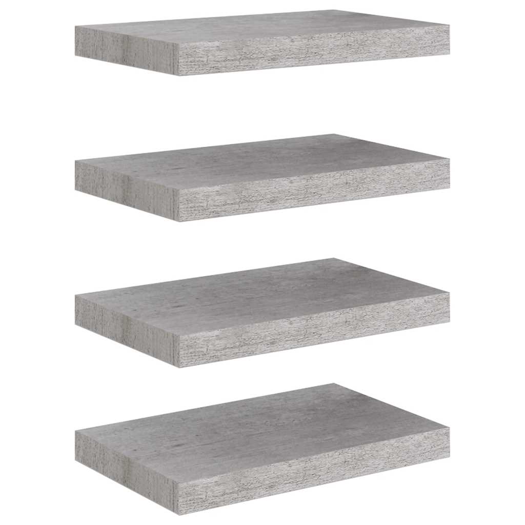 Plutajuće zidne police 4 kom boja betona 40 x 23 x 3,8 cm MDF