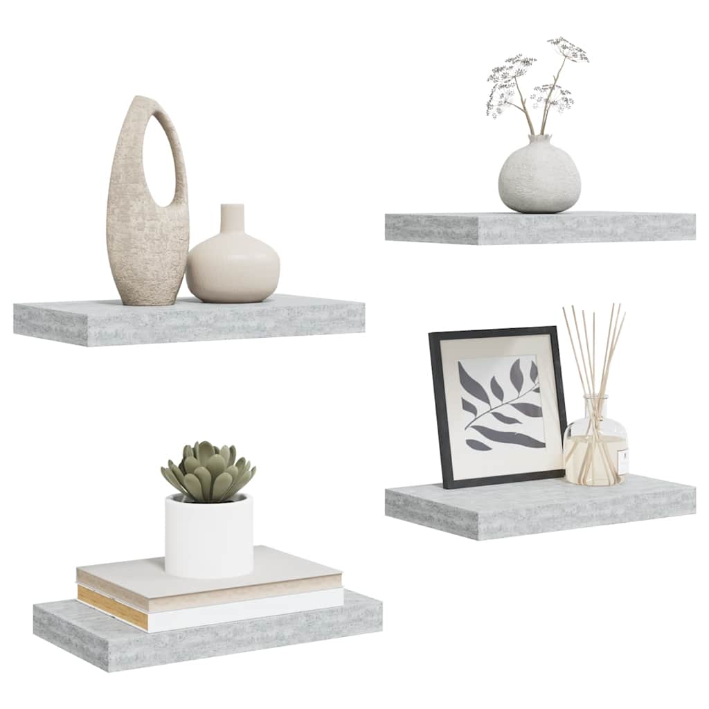 Plutajuće zidne police 4 kom boja betona 40 x 23 x 3,8 cm MDF
