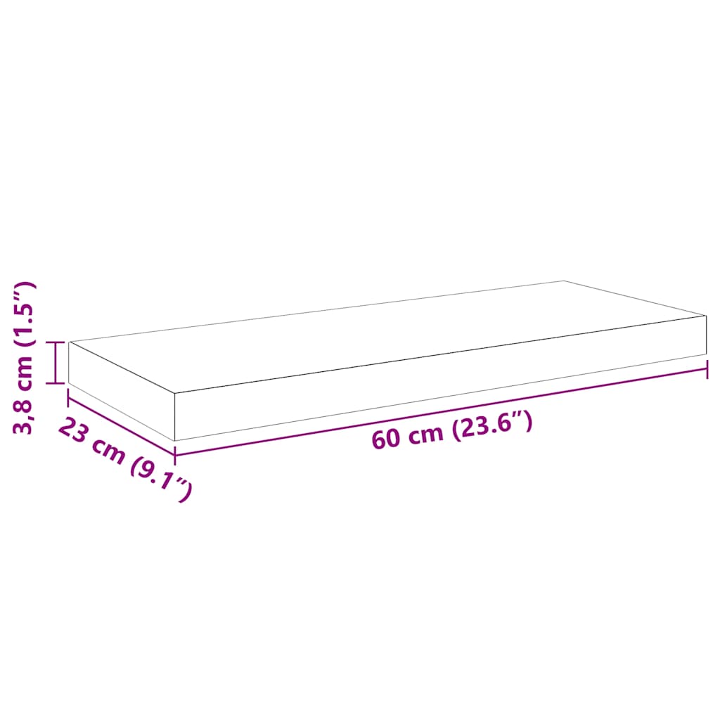 Plutajuće zidne police 2 kom boja betona 60 x 23,5 x 3,8 cm MDF