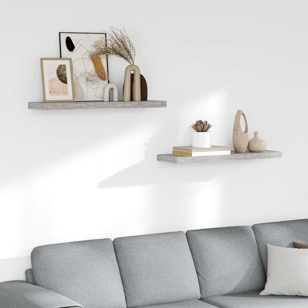 Plutajuće zidne police 2 kom boja betona 80 x 23,5 x 3,8 cm MDF