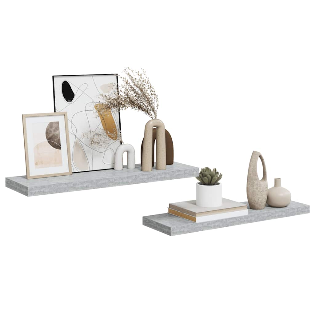 Plutajuće zidne police 2 kom boja betona 80 x 23,5 x 3,8 cm MDF