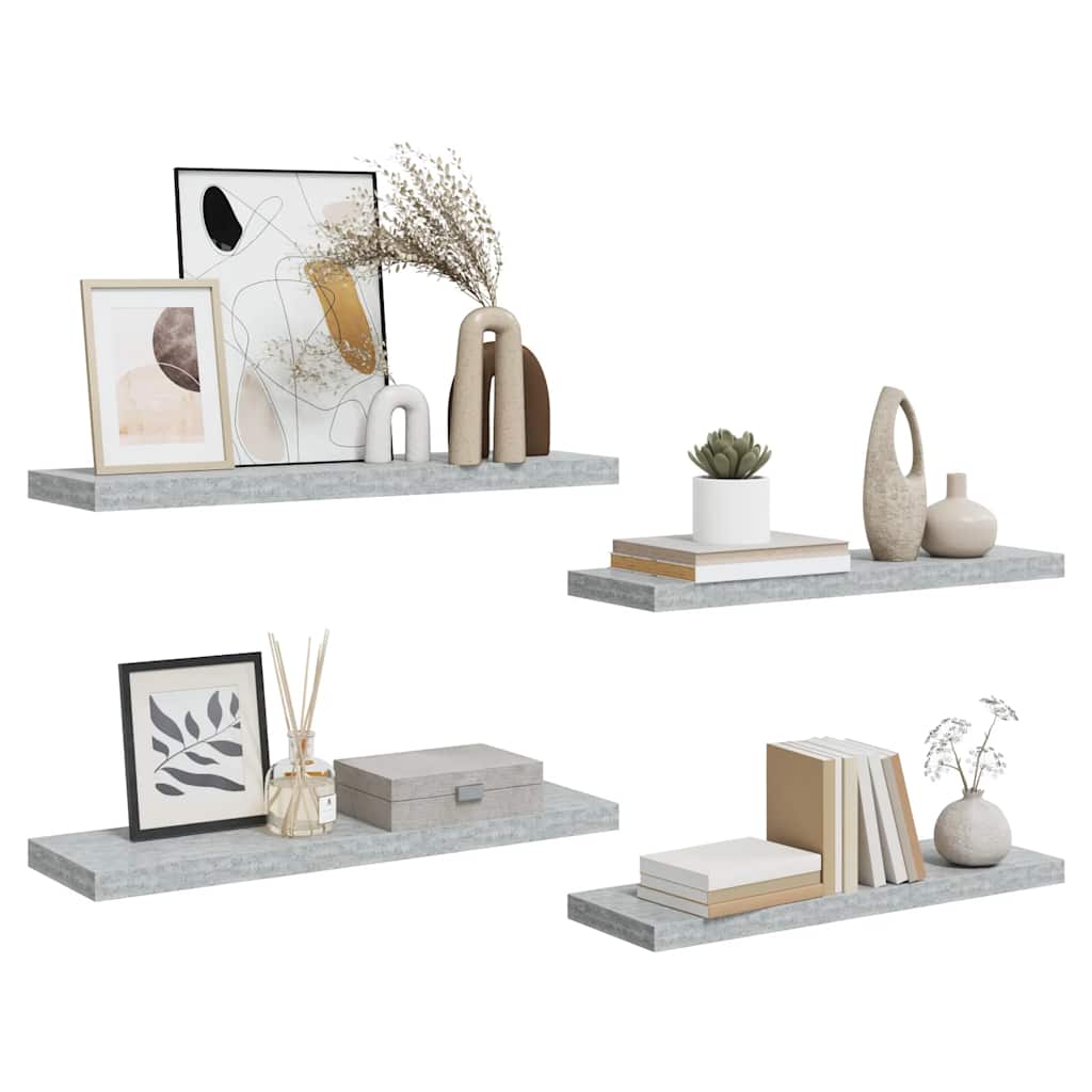 Plutajuće zidne police 4 kom boja betona 80 x 23,5 x 3,8 cm MDF