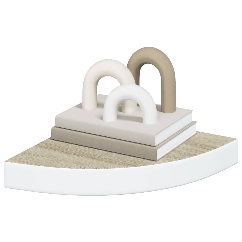 Kutna zidna polica boja hrasta i bijela 25 x 25 x 3,8 cm MDF