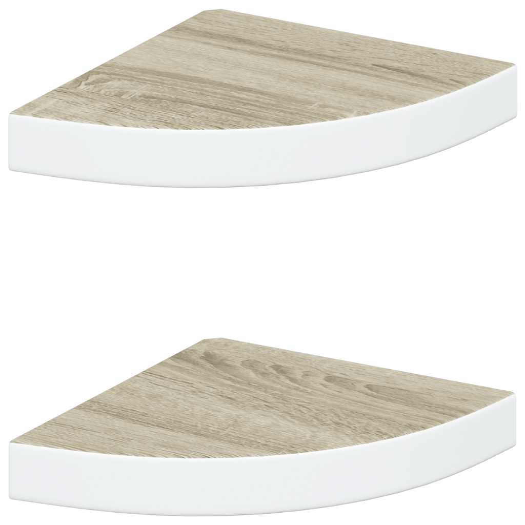 Kutne zidne police 2 kom boja hrasta i bijele 25x25x3,8 cm MDF