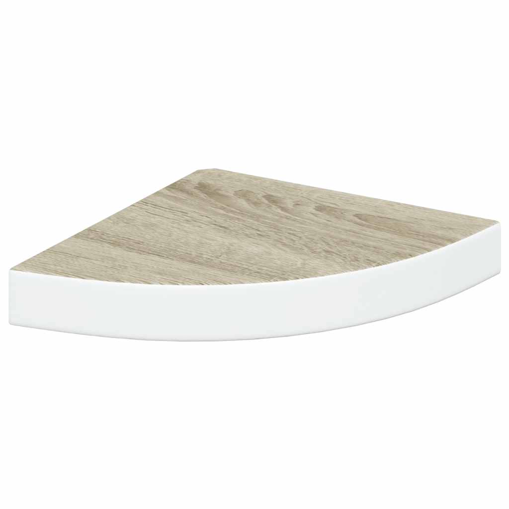 Kutne zidne police 2 kom boja hrasta i bijele 25x25x3,8 cm MDF