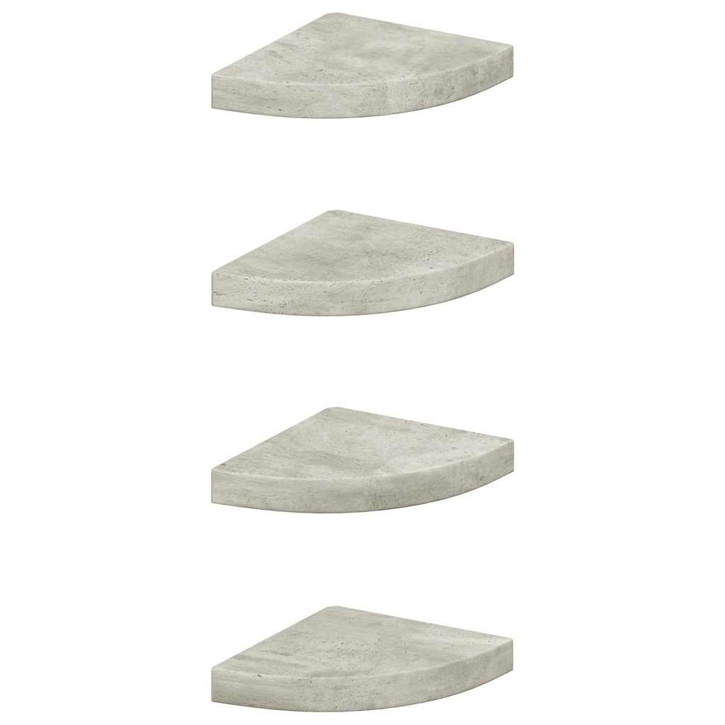 Kutne zidne police 4 kom siva boja betona 25 x 25 x 3,8 cm MDF