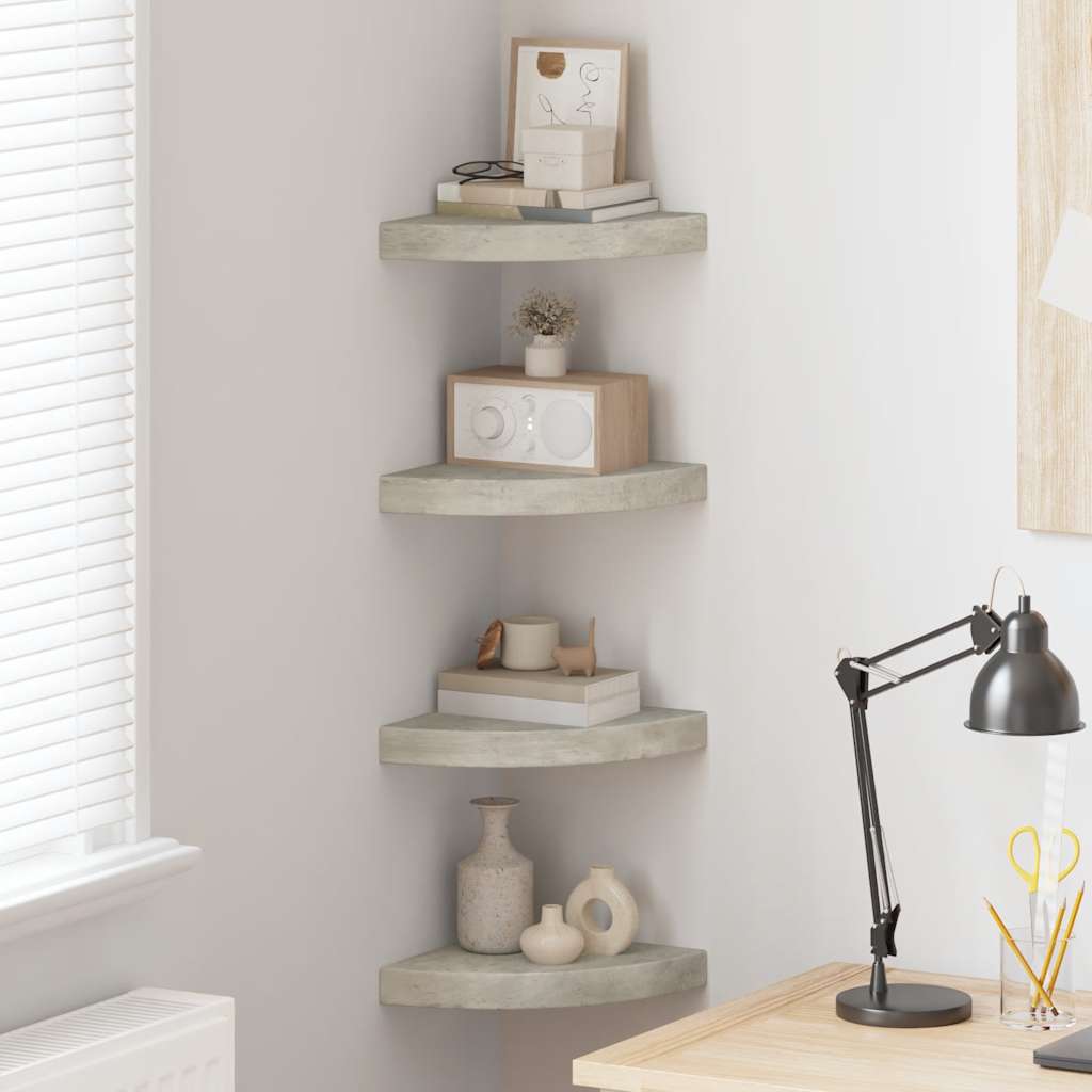Kutne zidne police 4 kom siva boja betona 25 x 25 x 3,8 cm MDF