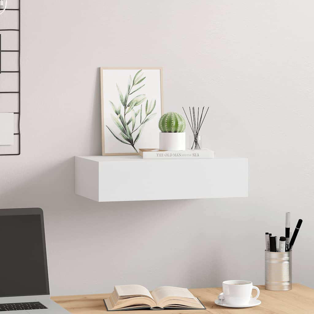 Zidna polica s ladicom bijela 40 x 23,5 x 10 cm MDF