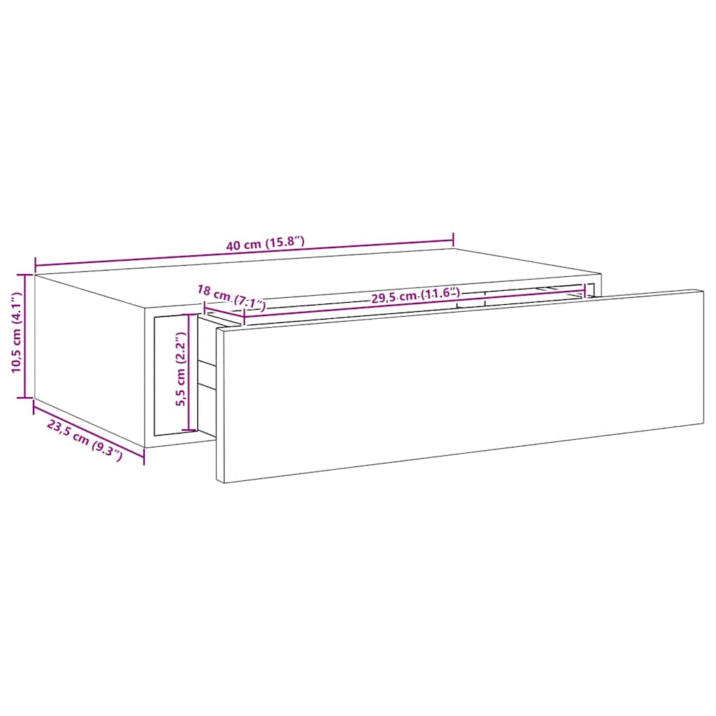Zidne police s ladicom 2 kom bijele 40 x 23,5 x 10 cm MDF