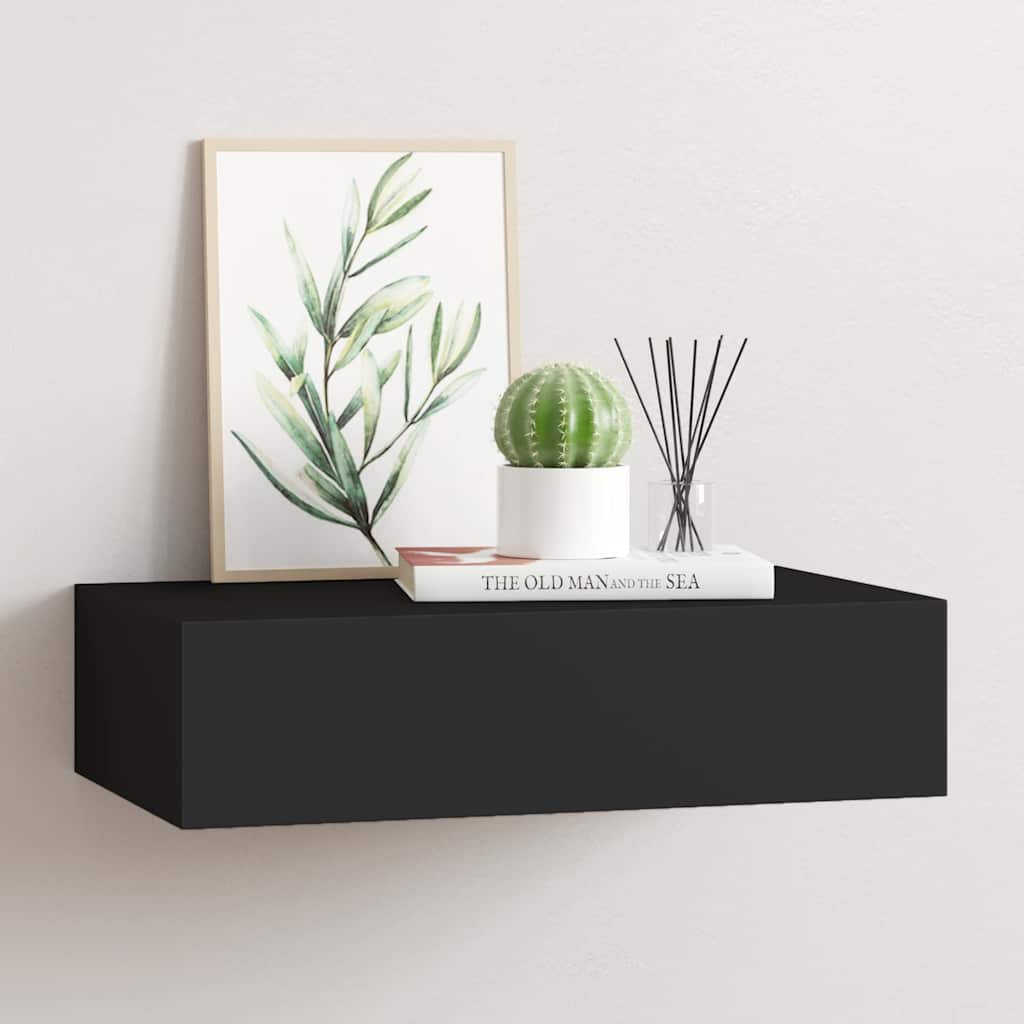 Zidna polica s ladicom crna 40 x 23,5 x 10 cm MDF