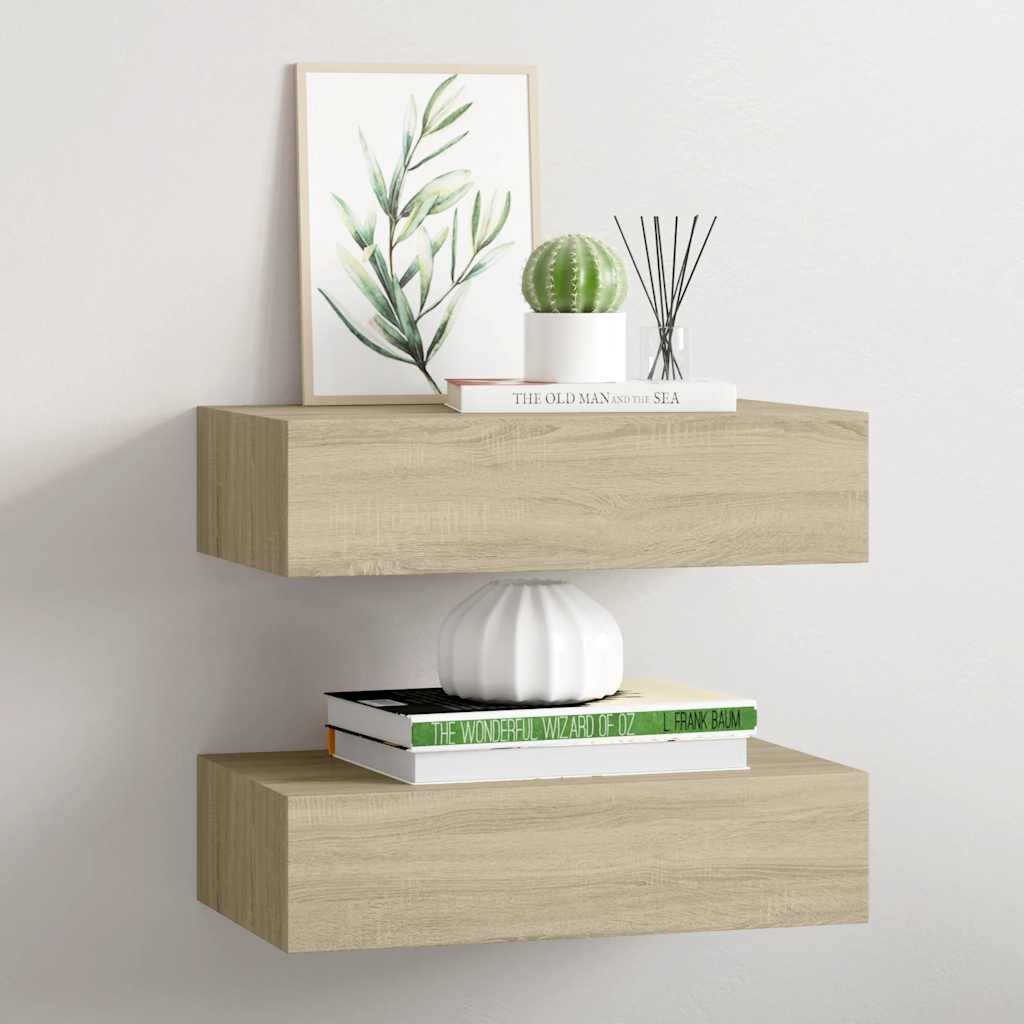 Zidne police s ladicom 2 kom boja hrasta 40 x 23,5 x 10 cm MDF