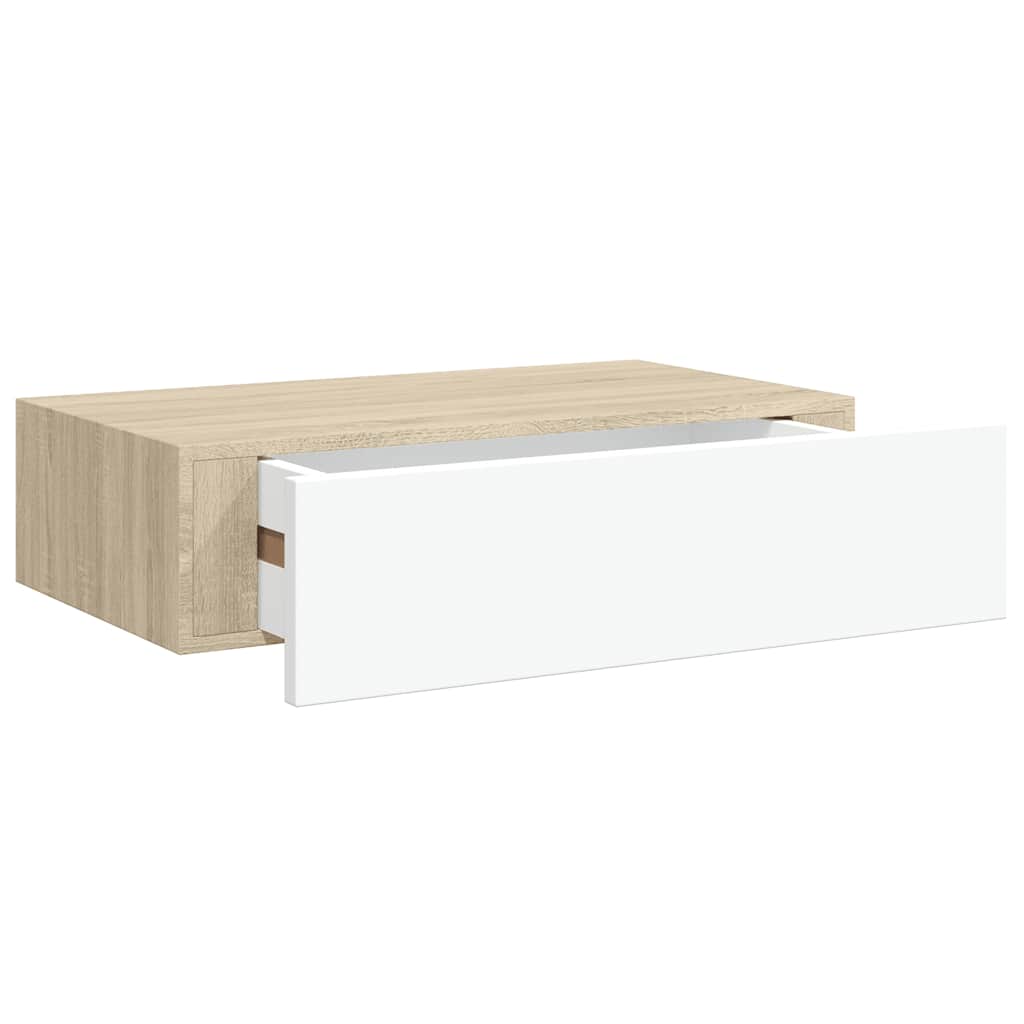 Zidna polica s ladicama hrast i bijela 40x23,5x10 cm MDF