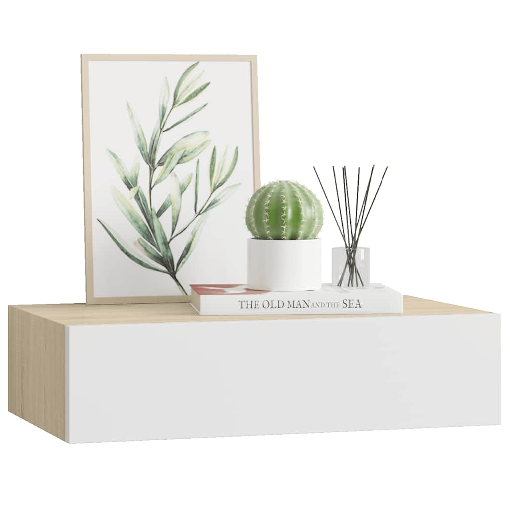 Zidna polica s ladicama hrast i bijela 40x23,5x10 cm MDF