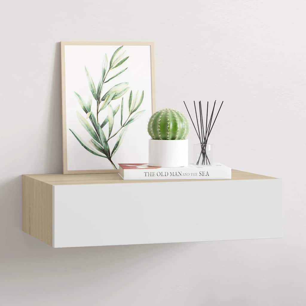 Zidna polica s ladicama hrast i bijela 40x23,5x10 cm MDF