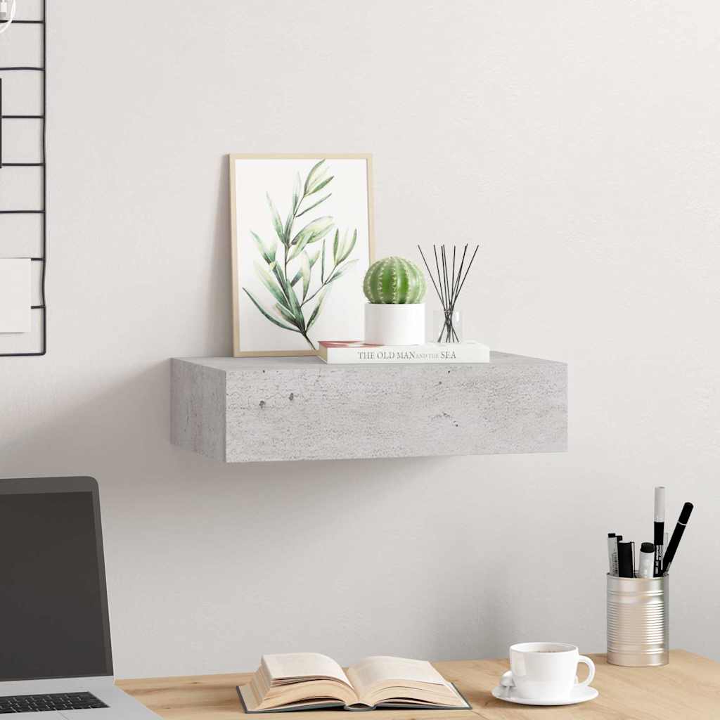 Zidna polica s ladicom siva boja betona 40 x 23,5 x 10 cm MDF