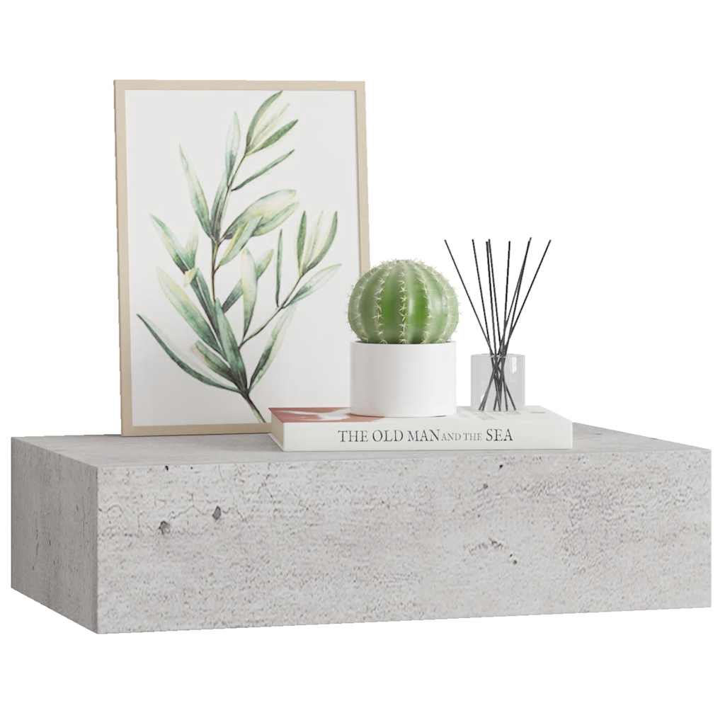 Zidna polica s ladicom siva boja betona 40 x 23,5 x 10 cm MDF