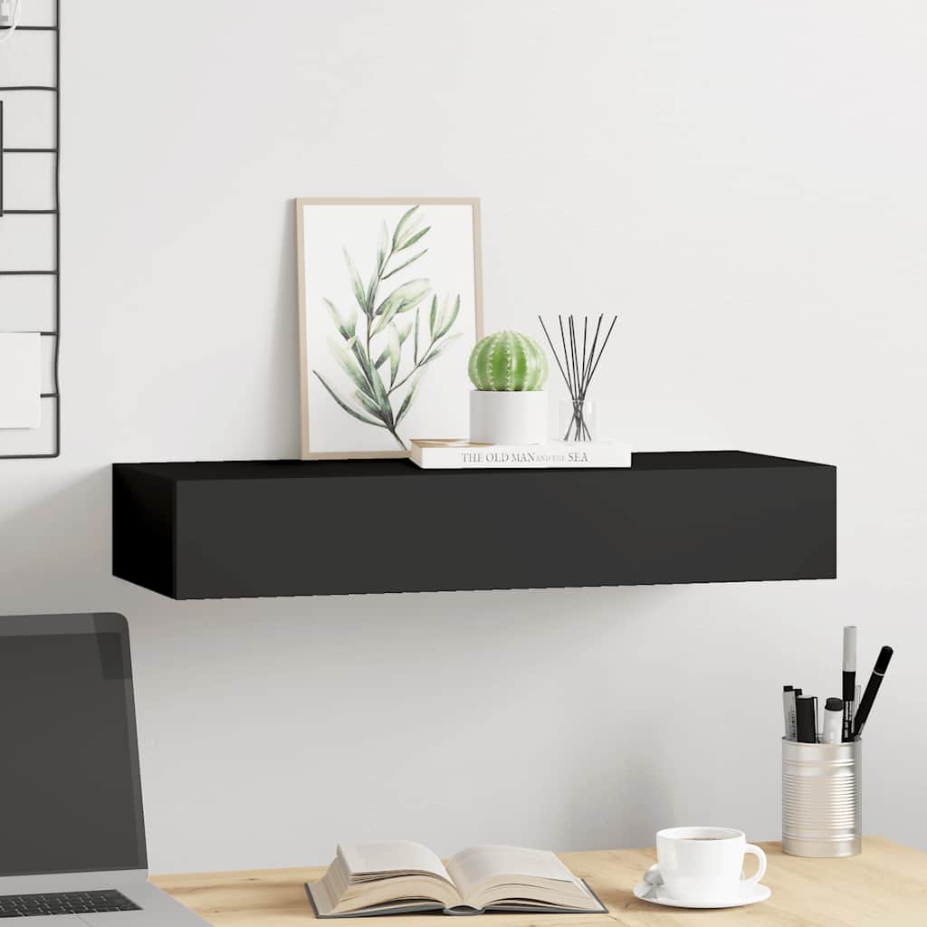Zidna polica s ladicom crna 60 x 23,5 x 10 cm MDF