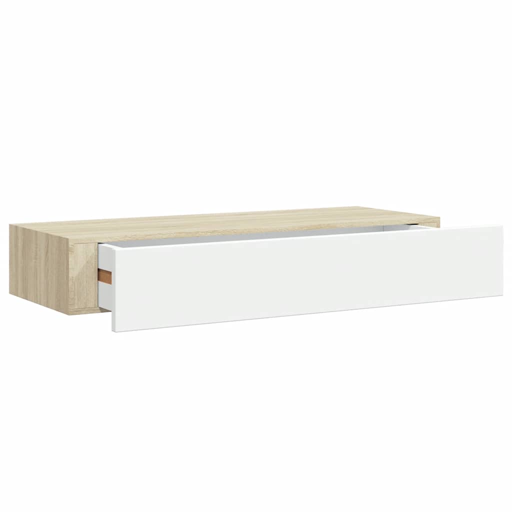Zidna polica s ladicama hrast i bijela 60x23,5x10 cm MDF