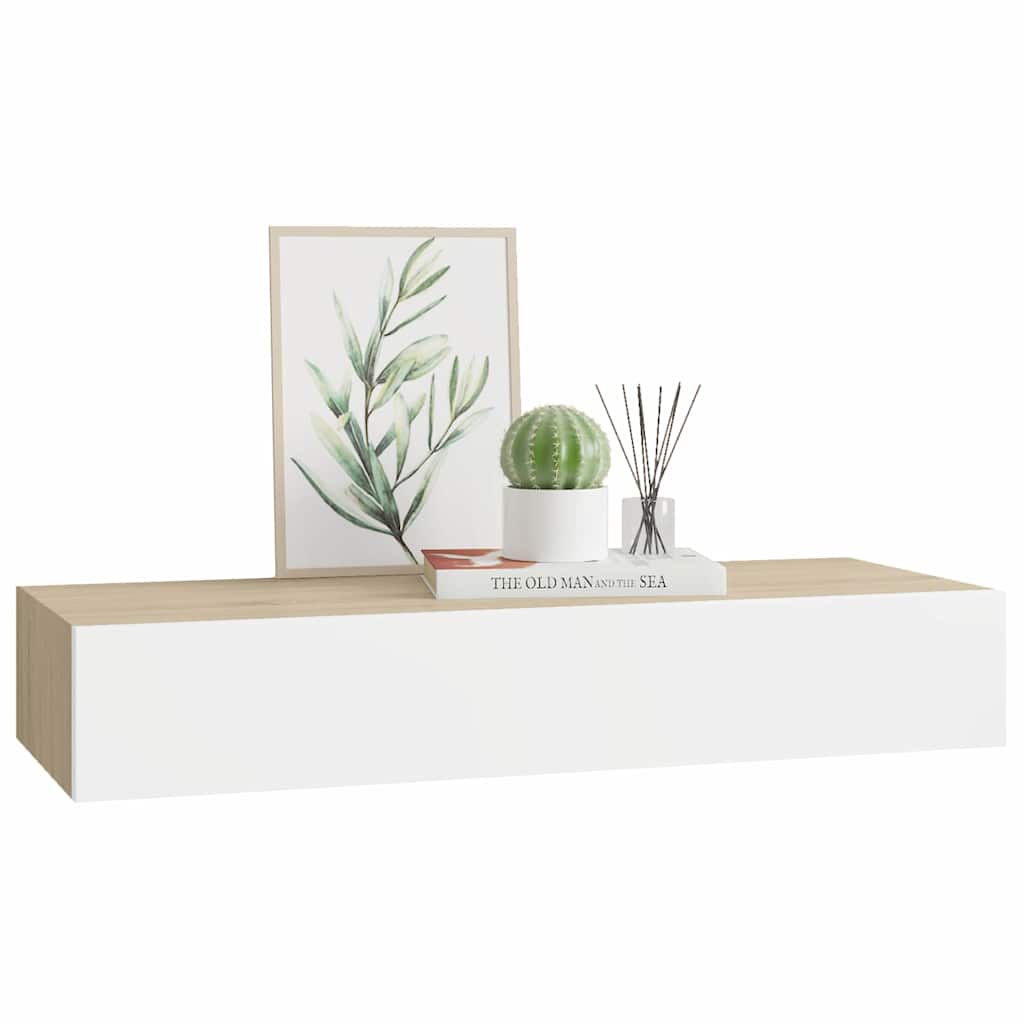 Zidna polica s ladicama hrast i bijela 60x23,5x10 cm MDF