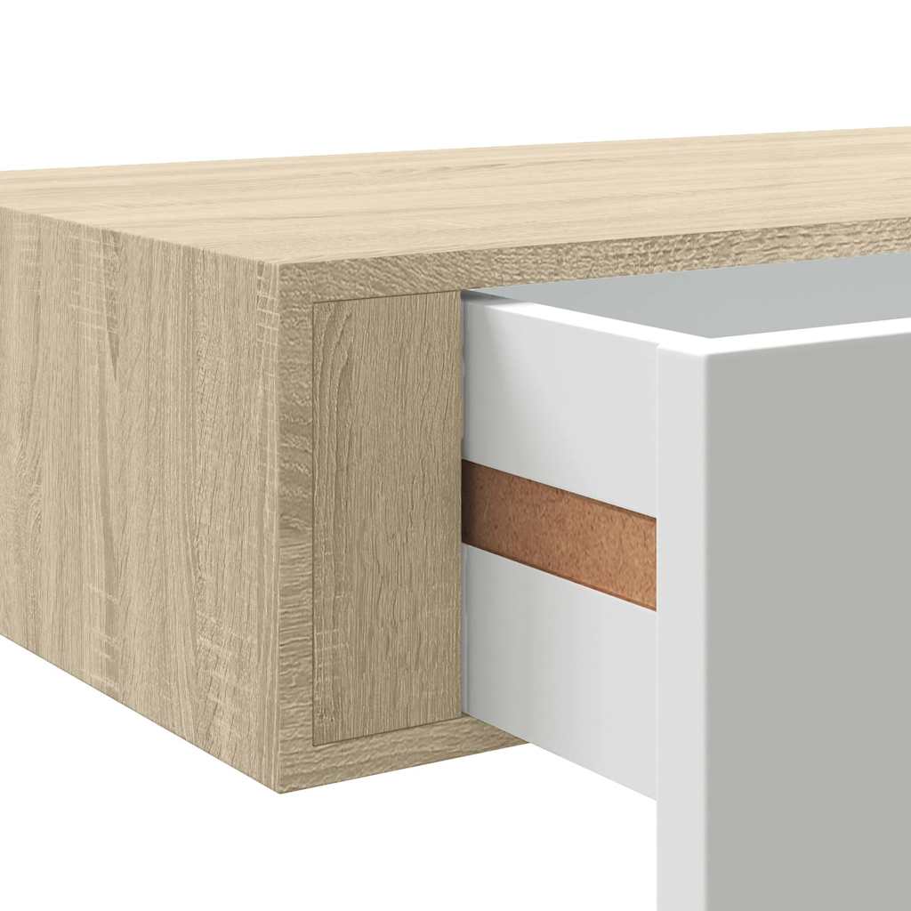 Zidna polica s ladicama hrast i bijela 60x23,5x10 cm MDF